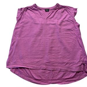 Splendid Women's Top Linen Short Sleeve Split Neck Cap Sleeve Blouse Pink Size M